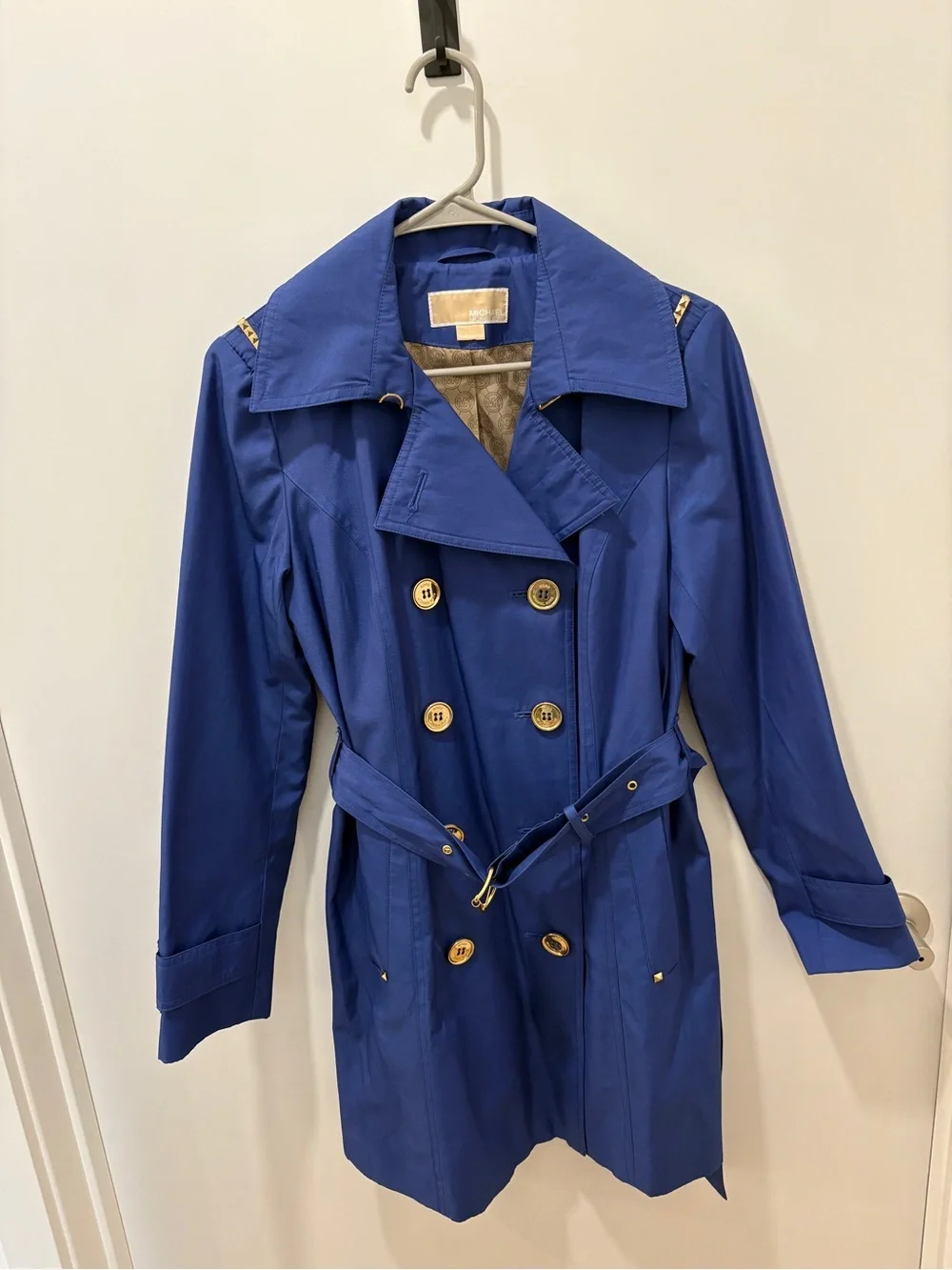 Michael Kors Blue Double-Breasted Women's Trench Coat with Belt